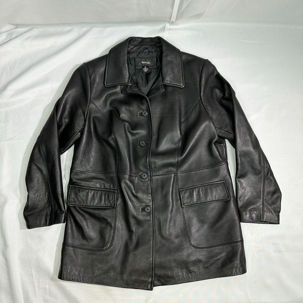 Style & Co Leather Jacket Womens 16W Black Car Coat Minimalist Quiet Luxury - Picture 1 of 6
